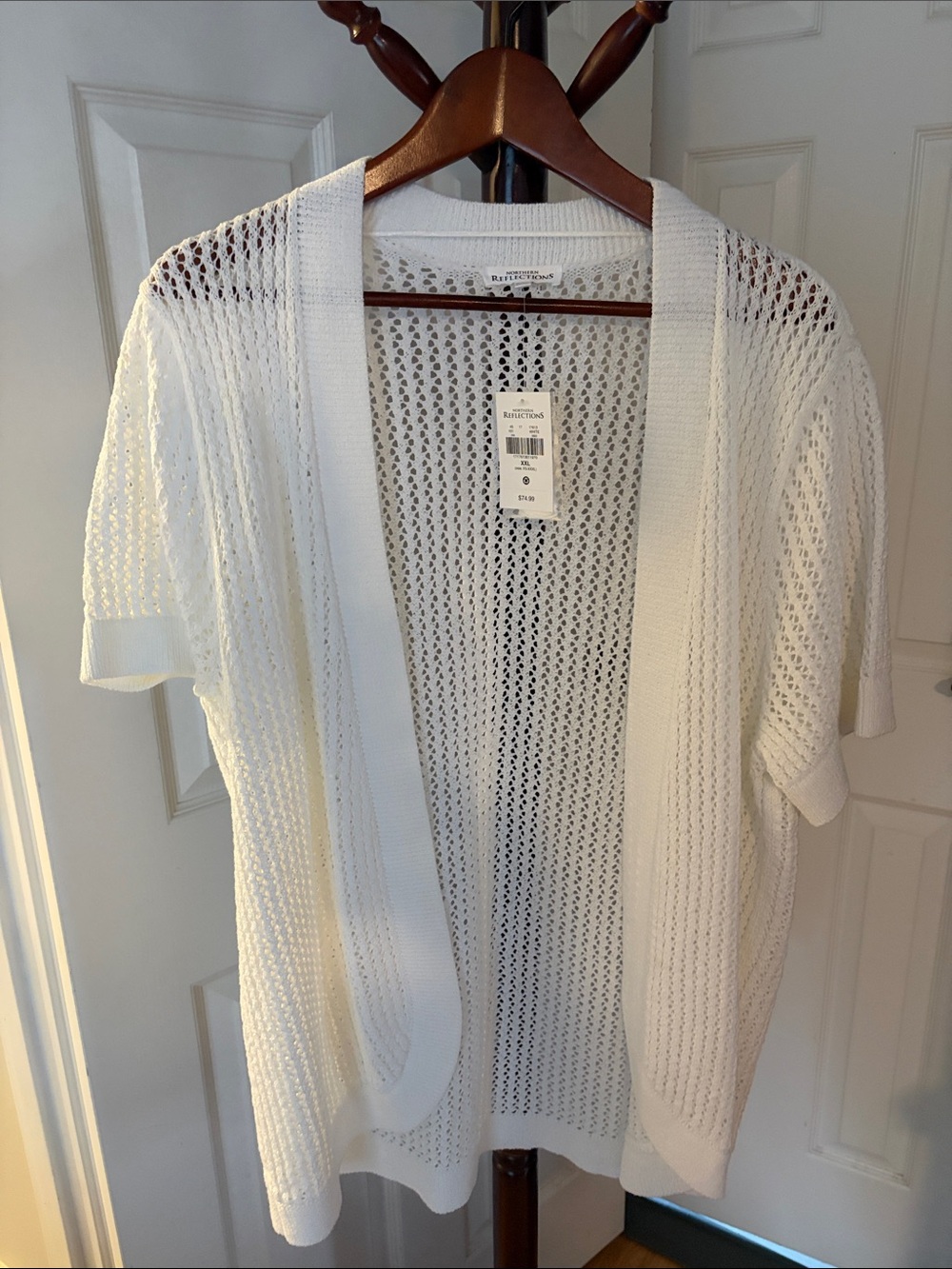 Northern Reflections Open-Knit Short Sleeve Cardigan - White